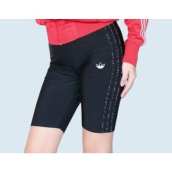 ADIDAS Black Embellished Biker Shorts Size Medium - Picture 1 of 7